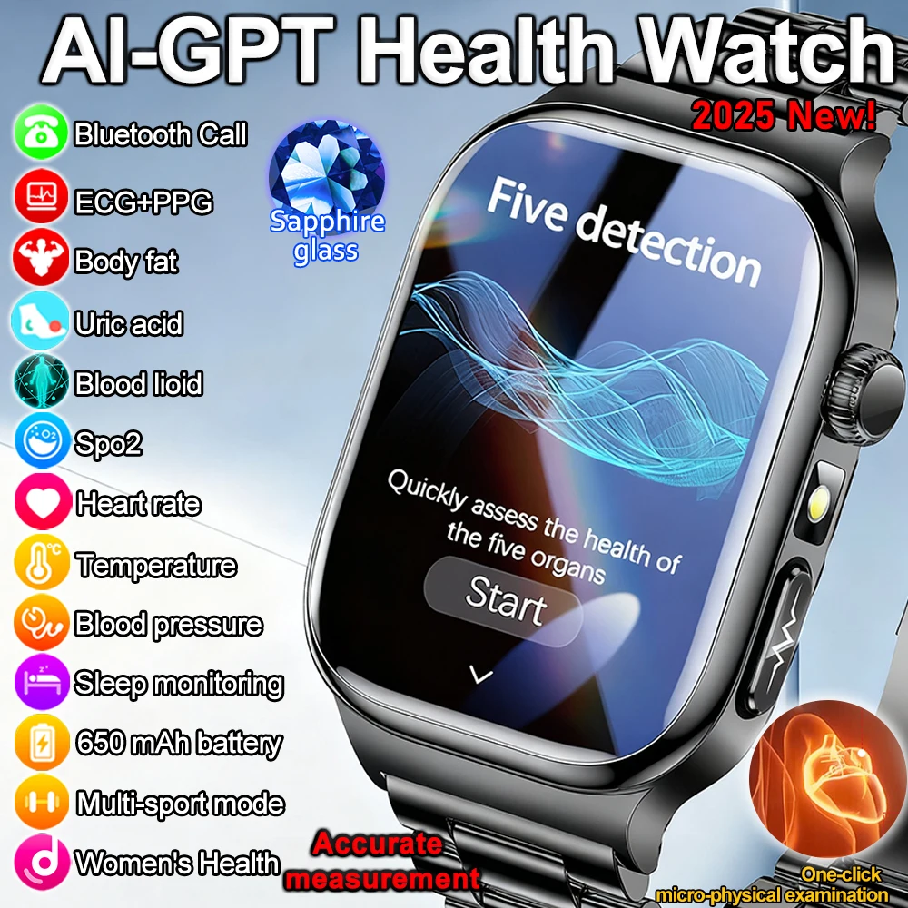 

2025 New Health Tracker Uric Acid Body Fat Smart watch Body composition Blood oxygen ECG+PPG Blood Pressure health bracelet Man