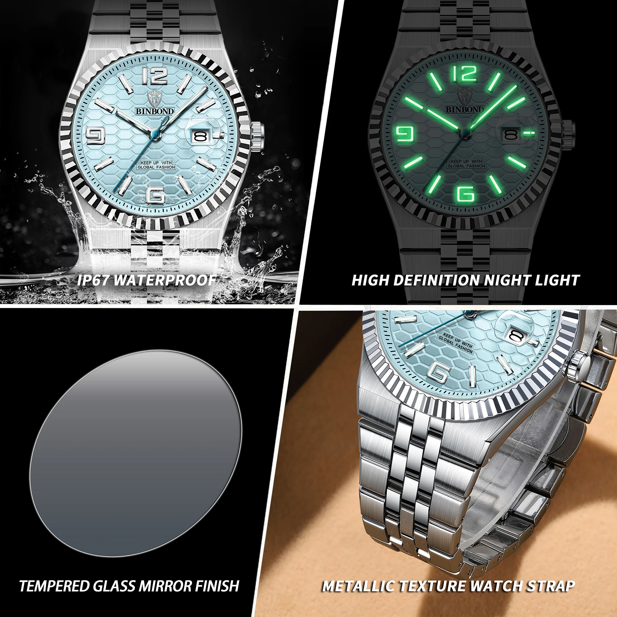 BINBOND Luxury quartz wristwatches luminous waterproof auto date men's watch steel clock business sport fashion casual reloj image 6