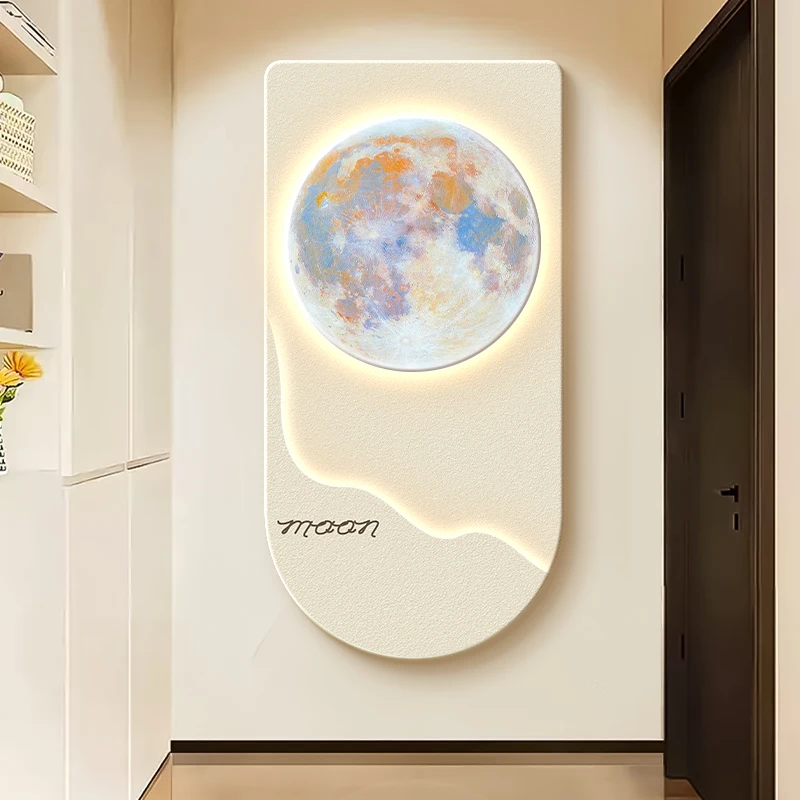 Modern new simple hallway with light LED light corridor hanging picture with light luxury moon mural light advanced sense