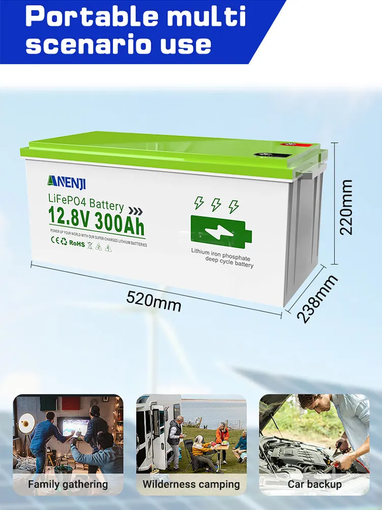 ANENJI 100AH 300AH 12,8V 25,6V LiFePO4 Batterie 1,28kWh Lithium-Eisenphosphat Solarbatterie 6000 Zyklen Eingebautes BMS für Solarenergiespeicherung