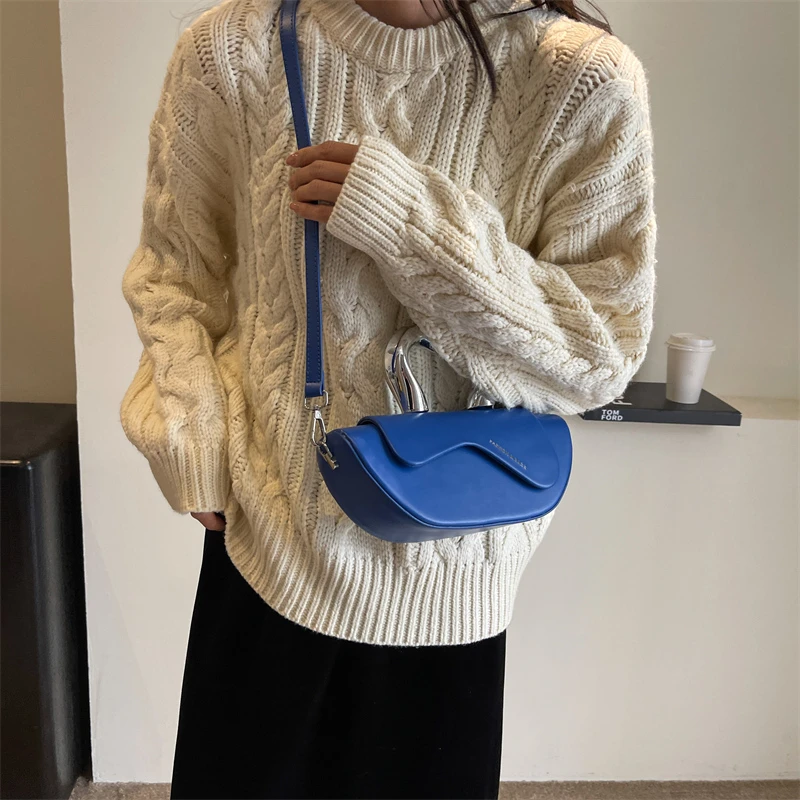 Klein Blue Crossbody Bags For Women Luxury Designer Saddle Bag High Quality Pu Leather Handbag Lady Bag Silver Short Handle Tote