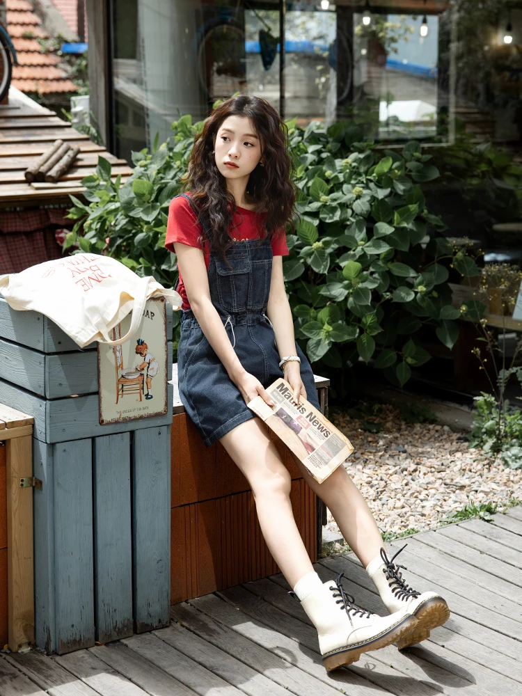 

Ретро универсальные свободные джинсовые комбинезоны с завязками, повседневные, для города, с прямыми штанинами, с высокой талией, на резинке, лето 2025