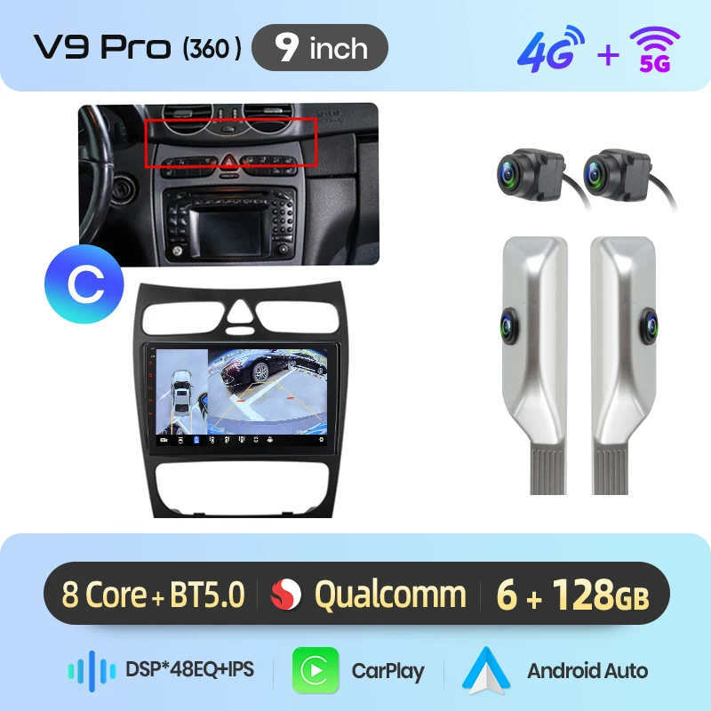 Junsun Android Auto autoradio voor Benz C-Klasse W203 C200 C320 C350 CLK W209 2000-2005 Multimedia draadloze Apple CarPlay slimme intelligente systemen IPS touchscreen stereo videospeler 2 Din