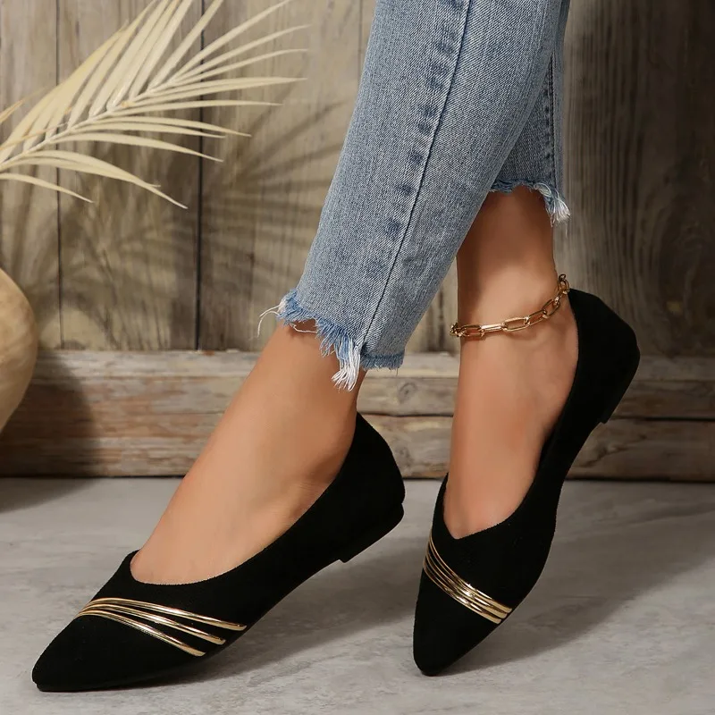 Pointed Toe Single Shoes Women Spring 2025 New Flat Shoes Soft Sole Black