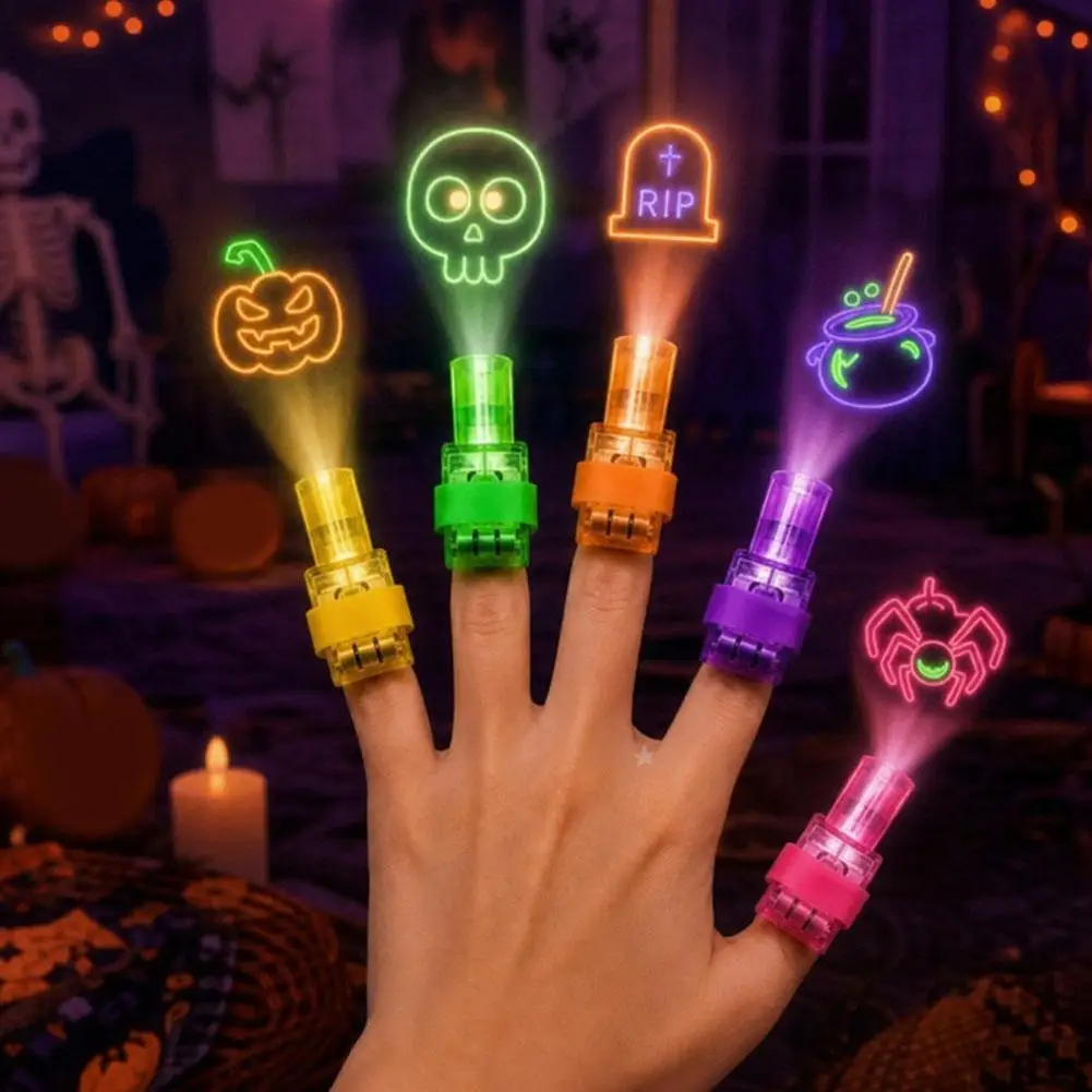 12/24pcs Christmas Halloween Finger Projector Lights Cartoon Santa Snowman LED Finger Lamp Holiday Party Favors Novelty Toys