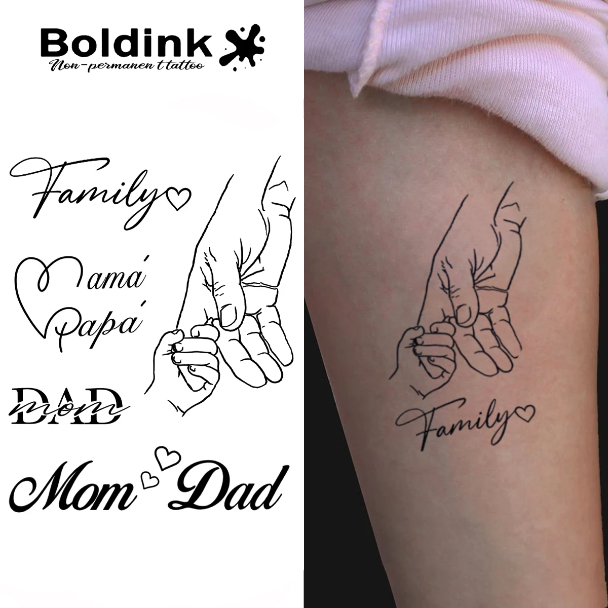 

Временная татуировка Boldink Family Love Typography, меньше до 15 дней, новая технология, волшебная водонепроницаемая полуперманентная наклейка.