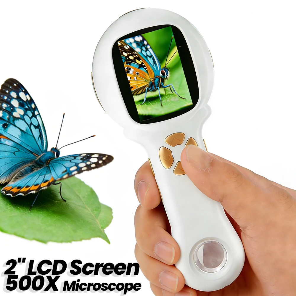 

Портативный цифровой микроскоп 500X с ЖК-экраном 2 дюйма, портативный микроскоп, портативный образовательный биологический научный набор, подарок для мальчиков и девочек