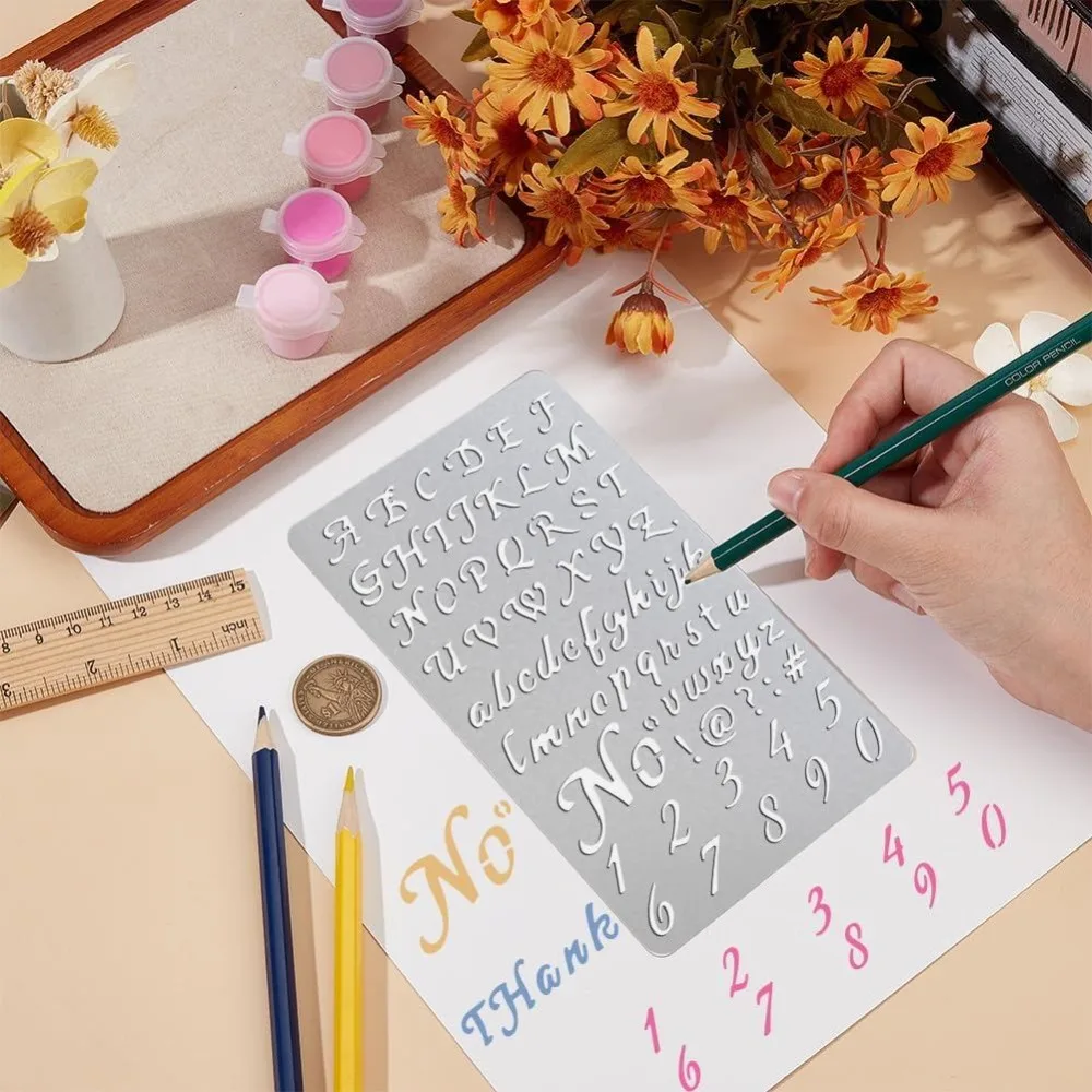 1Pc Metal Wood Burning Alphabet and Number Stencil Stainless Steel Template Curly Letter Template Journaling Stencils