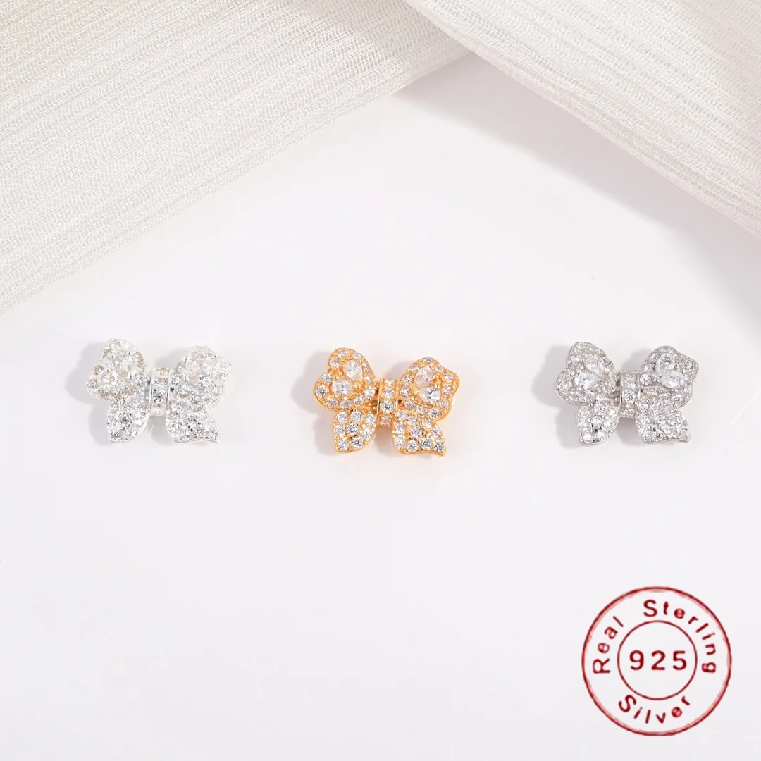 

Серебряный бусинный элемент S925 с инкрустацией цирконом в форме банта, подходит для браслетов, ожерелий и других ювелирных изделий, материал для бисероплетения SZ197