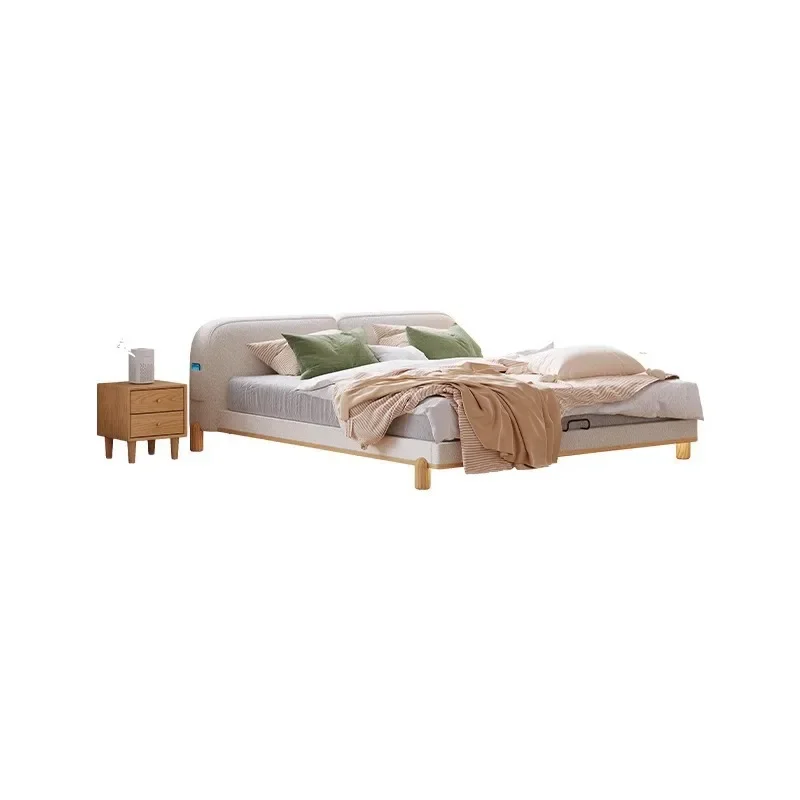 

Cream wind solid wood bed, modern simple small apartment ash wood master bed
