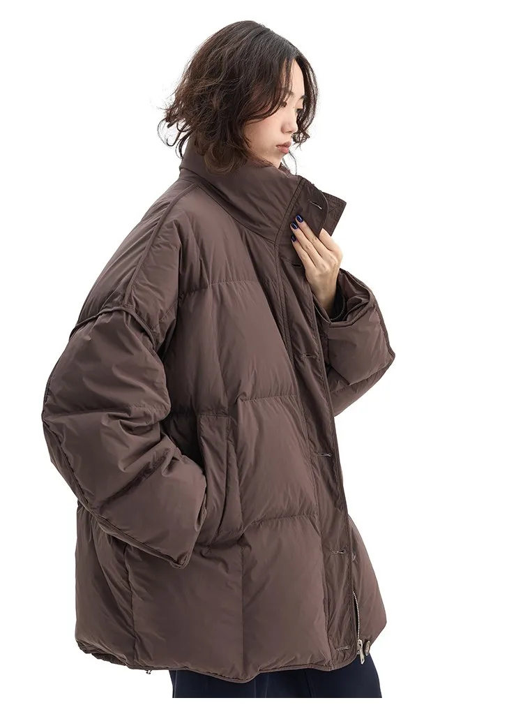 Women's Mid-Length Oversized down Jacket with Stand Collar, Warm Oversized Jacket Filled with White Duck Down, New Winter 2025 Model