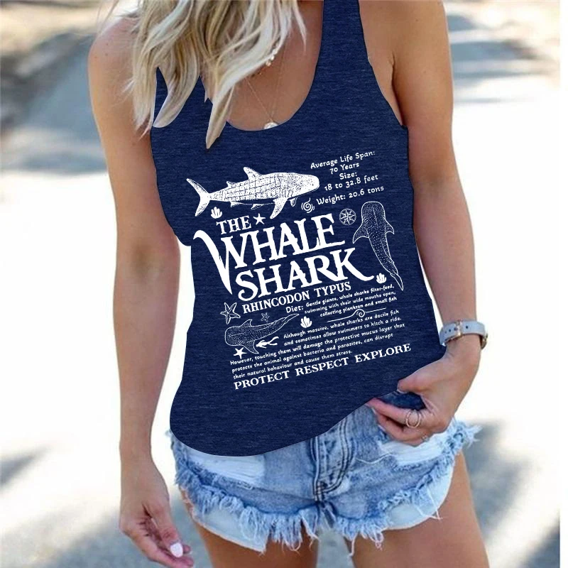 Women's Whale Shark Theme Graphics Sleeveless Vest Female Protect Respect Explore Ocean Animal Design Tank Tops
