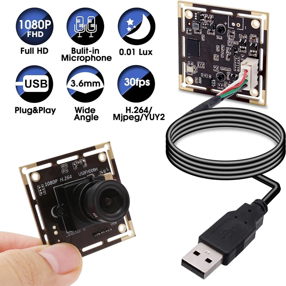 

ELP 2MP 1080P Mini USB Camera Module 0.01LUX Low Illumination Audio Microphone IMX323 H.264 CCTV USB Webcam Security Industrial