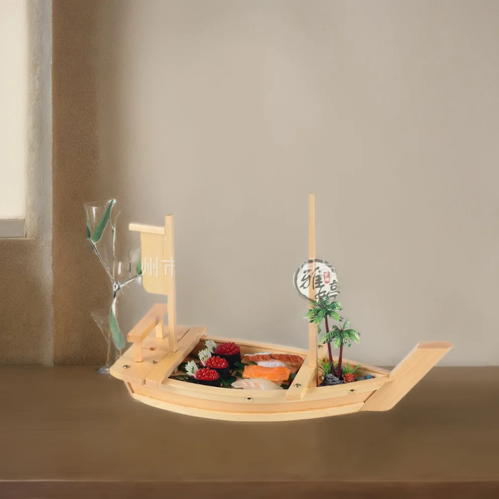White wood dragon boat high-grade seafood salmon wood dragon boat dry ice sushi container