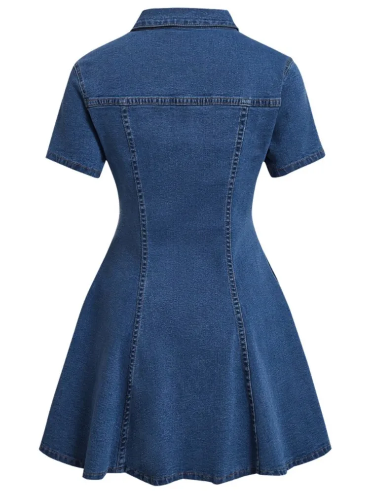 Minivestido vaquero de otoño para mujer, vestido ajustado de cintura alta con volantes, plisado, vestidos elegantes a la moda para mujer, vestido de mujer de estilo coreano