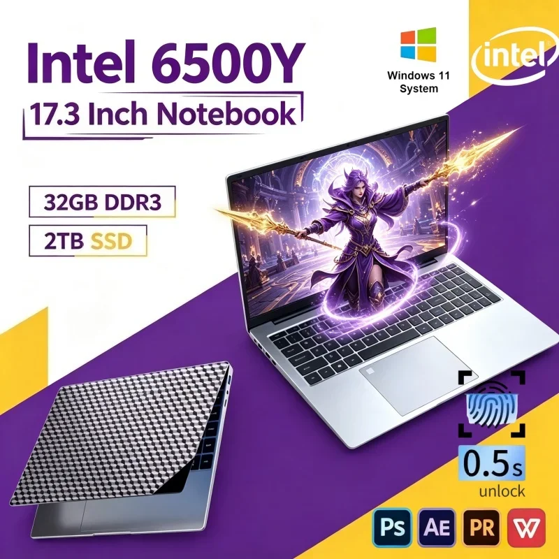 Popular 17.3 in Ultra Slim Notebook Intel 6500Y 16GB 32GB 2TB SSD Win11 Daily Gaming Office Laptop