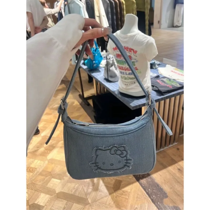 Wholesale anime peripheral hello kitty denim embroidered handheld armpit bag 2024 spring and summer new shoulder bag