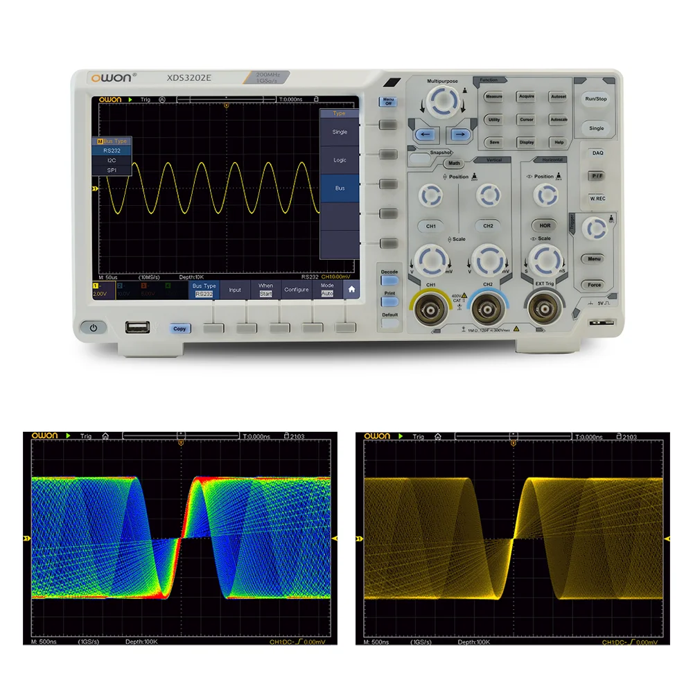 Owon XDS3202E Osiloscopio Digital Oscilloscope 1GS/s 200MHz 2CH+1(external) 40M Record Length 8 bits Multimeter Oscilloscope