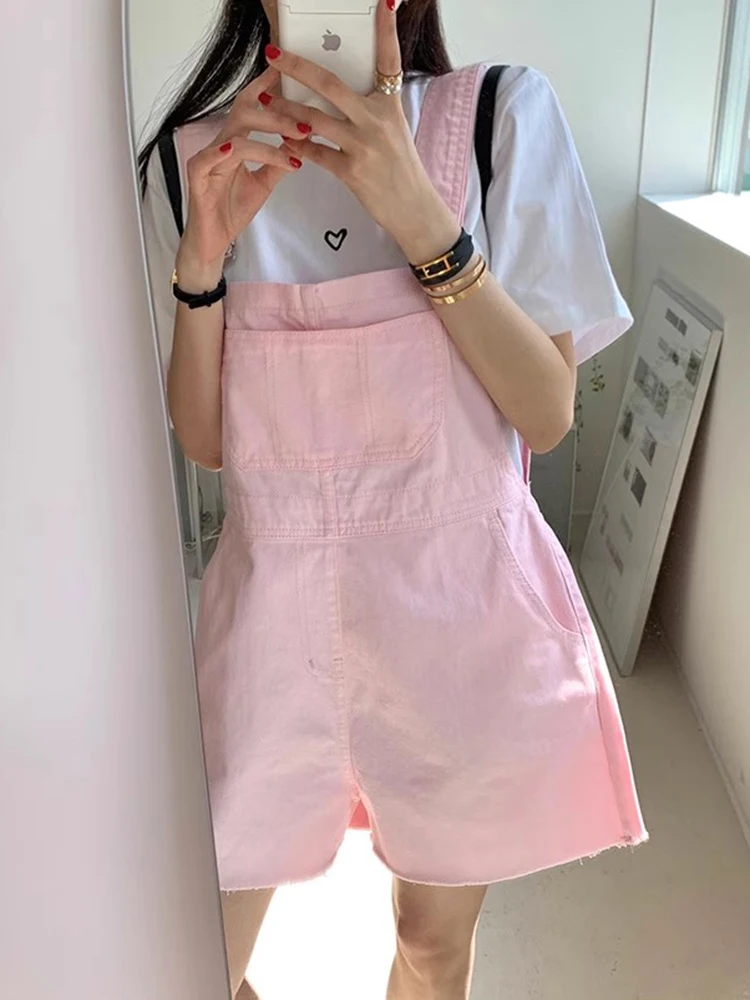 Summer Vintage Jeans Jumpsuit Women Cotton Wide Legs Bib Female Overalls Personality Denim Rompers Shorts