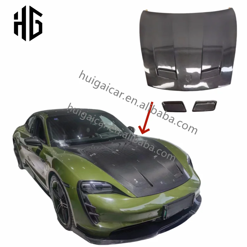 

High Glossy Carbon Fiber Engine Hood For 2020 Porsche Taycan 4S Turbo Car Engine Bonnet Front Hood Auto Parts