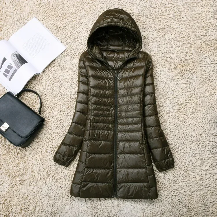 Leichte Daunen jacke Frauen plus Größe weiße Enten Daunen jacke Innen stoff mantel Damen lange Winter mütze abnehmbare Kapuze weiblich – Detail 7