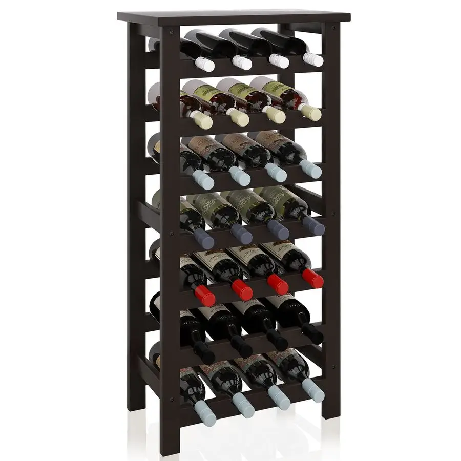 

Bamboo Wine Rack, 28 Bottles Display Holder with Table Top, 7Tier Free Standing Storage Shelves for Kitchen, Pantry, Cellar, Bar