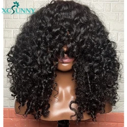 Xcsunny-peluca rizada con flequillo, cabello humano suelto, peluca superior del cuero cabelludo, hecha a máquina, peluca rizada brasileña