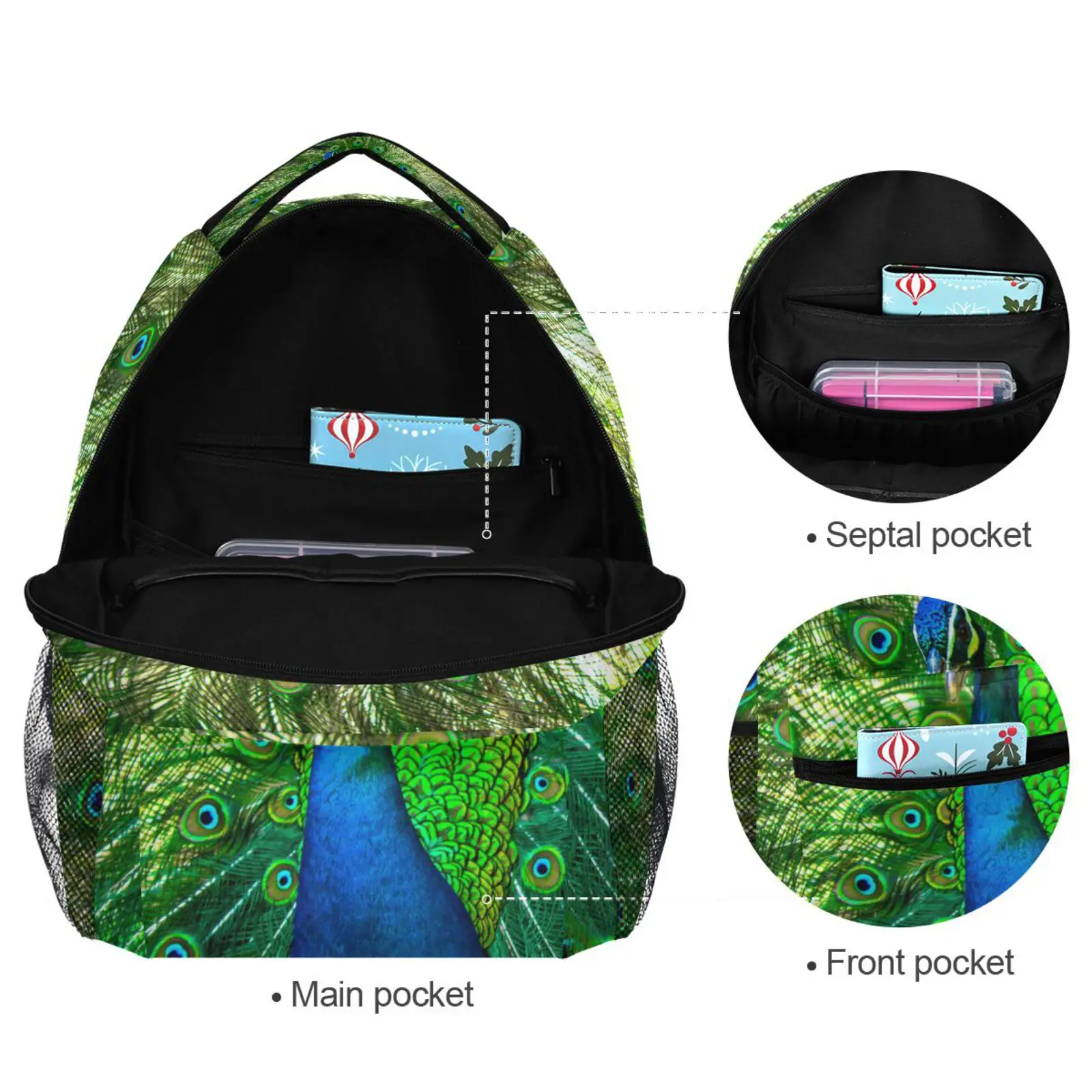 Mochila escolar de gran capacidad con estampado de pavo real para mujer, mochila floral para niños, mochila escolar para niñas, mochila para adolescentes