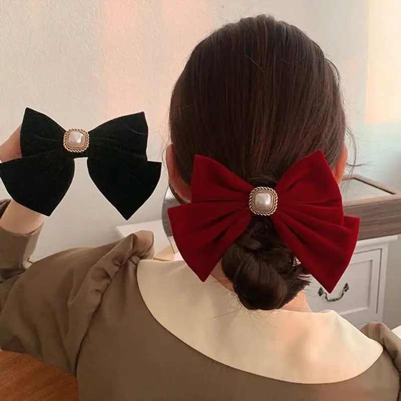 قطعة واحدة من غطاء الرأس المخملي الأحمر لإكسسوارات نخب الزفاف دبوس الشعر مع مشبك لؤلؤي ذو مظهر راقي لظهر الرأس #2