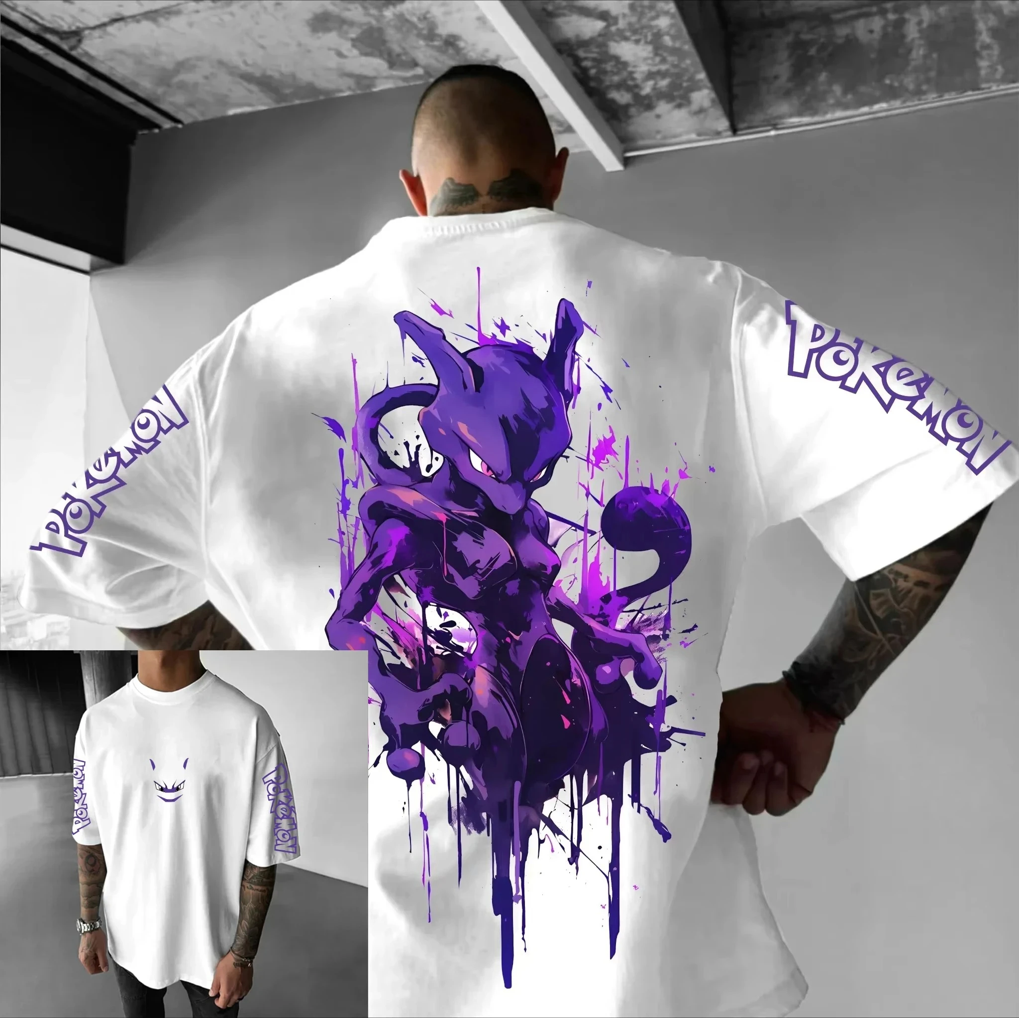 Pokémon Animatie Derivaten Gengar Afdrukken T-shirt Heren en Dames Zomer Oversize Losse Katoenen Street Trend Merk Top