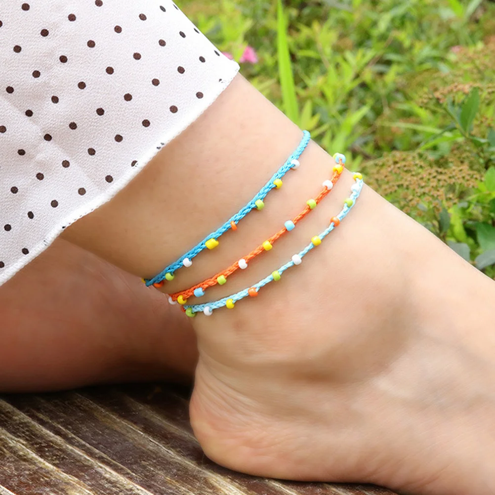 

3Pcs Sea Star Anklet Set Bohemian Foot Chain Woven Adjustable Ankle Bracelet for Beach Wedding Vacation Jewelry Multicolored