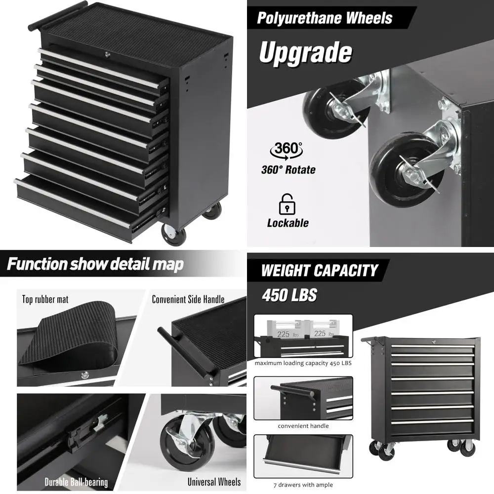 Portable Rolling Tool Chest with 7 Drawers, Locking System, and 4 Wheels - Heavy Duty Tool Storage Cabinet Trolley for Workshop