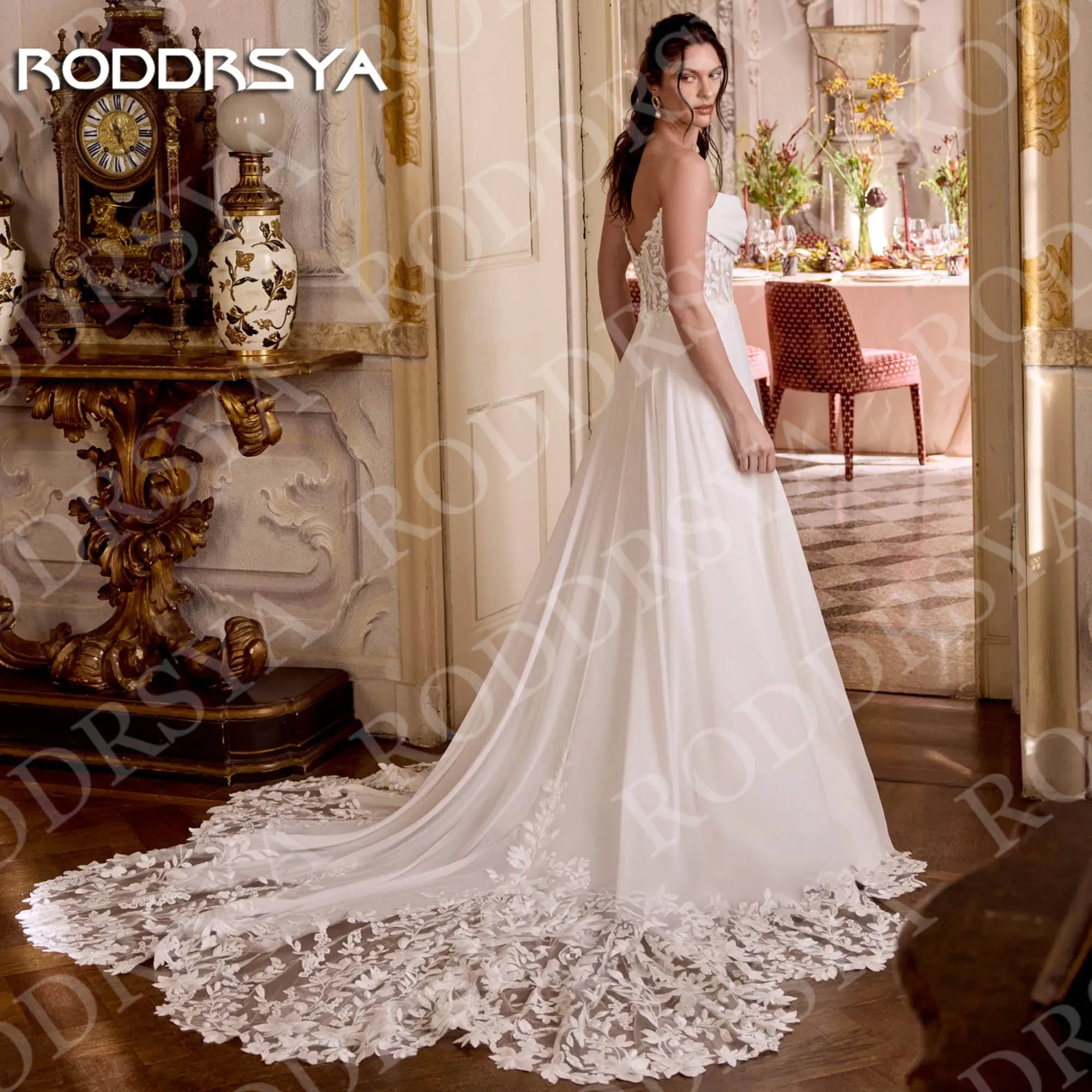 RODDRSYA فستان زفاف على شكل حرف A بأكمام طويلة للنساء رومانسي بدون أكتاف دانتيل بفتحة عالية فساتين زفاف مخصصة فيستدو دي نوفيا خط فستان زفاف طويل الأكمام امرأة رومانسية قبالة الكتف الدانتيل عالية الشق فساتين العروس مخصص