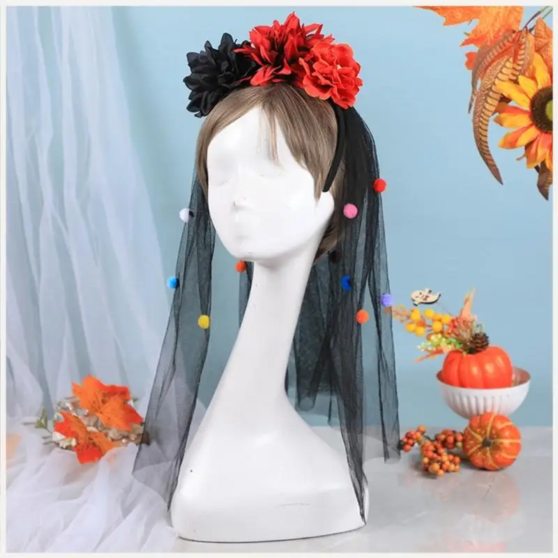 Jour des fleurs Deads Florals Dia los Muerto Costume Halloween Flower Headpiece Rose Florals couronnes Veils pour femmes