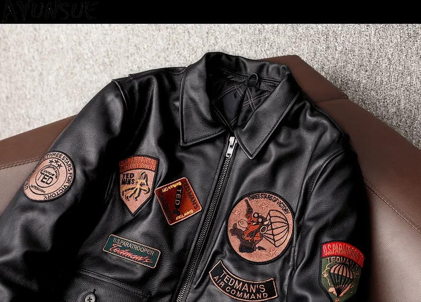 AYUNSUE chaqueta de cuero para hombre invierno otoño 2025 chaquetas de cuero genuino abrigos de piel de oveja auténtica chaqueta Bomber ropa delgada y bonita