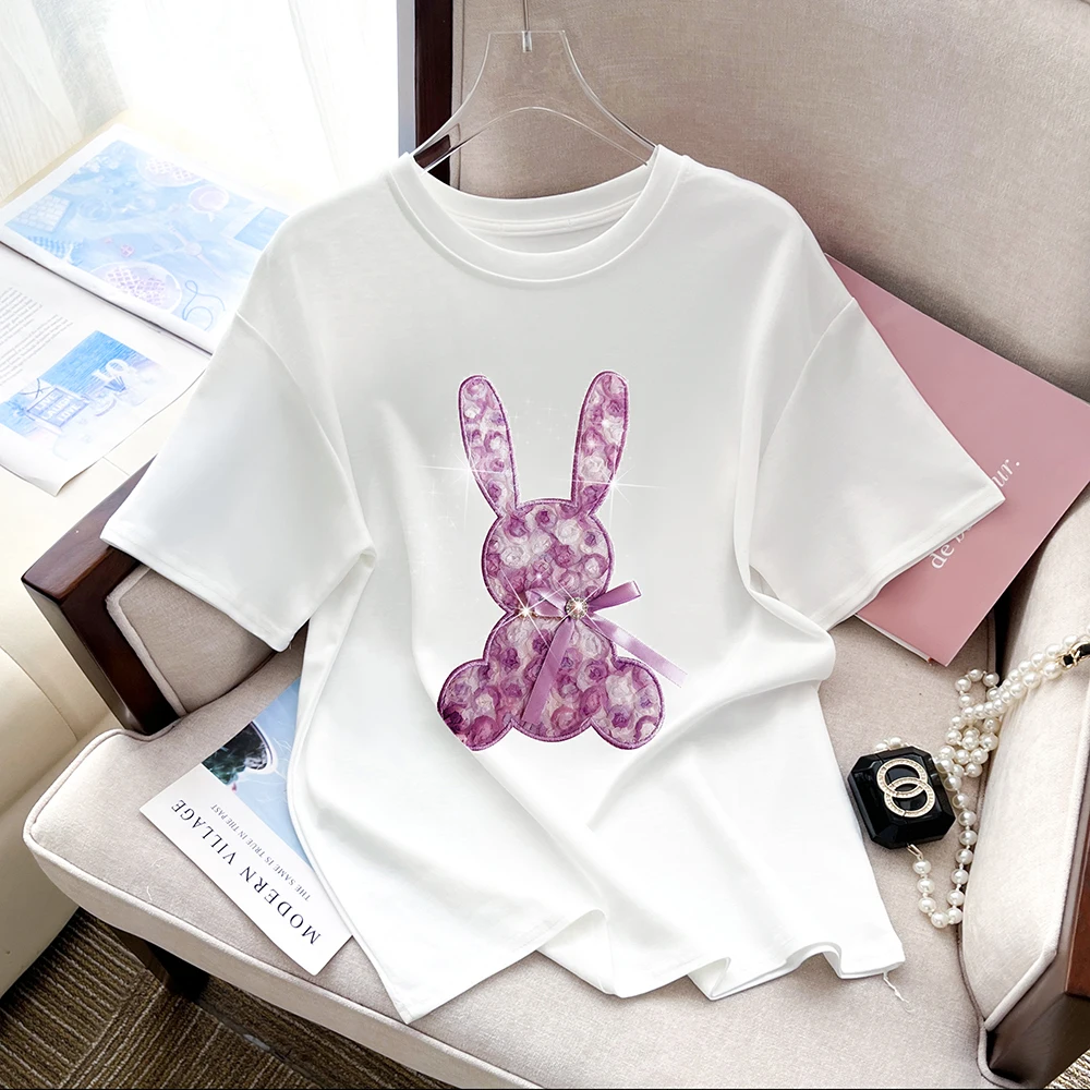 Korean Women's Short Sleeve T-Shirt Crew Neck Tee White T-Shirts Retro Casual Tshirt Women Female Tops Tee Female Clothes