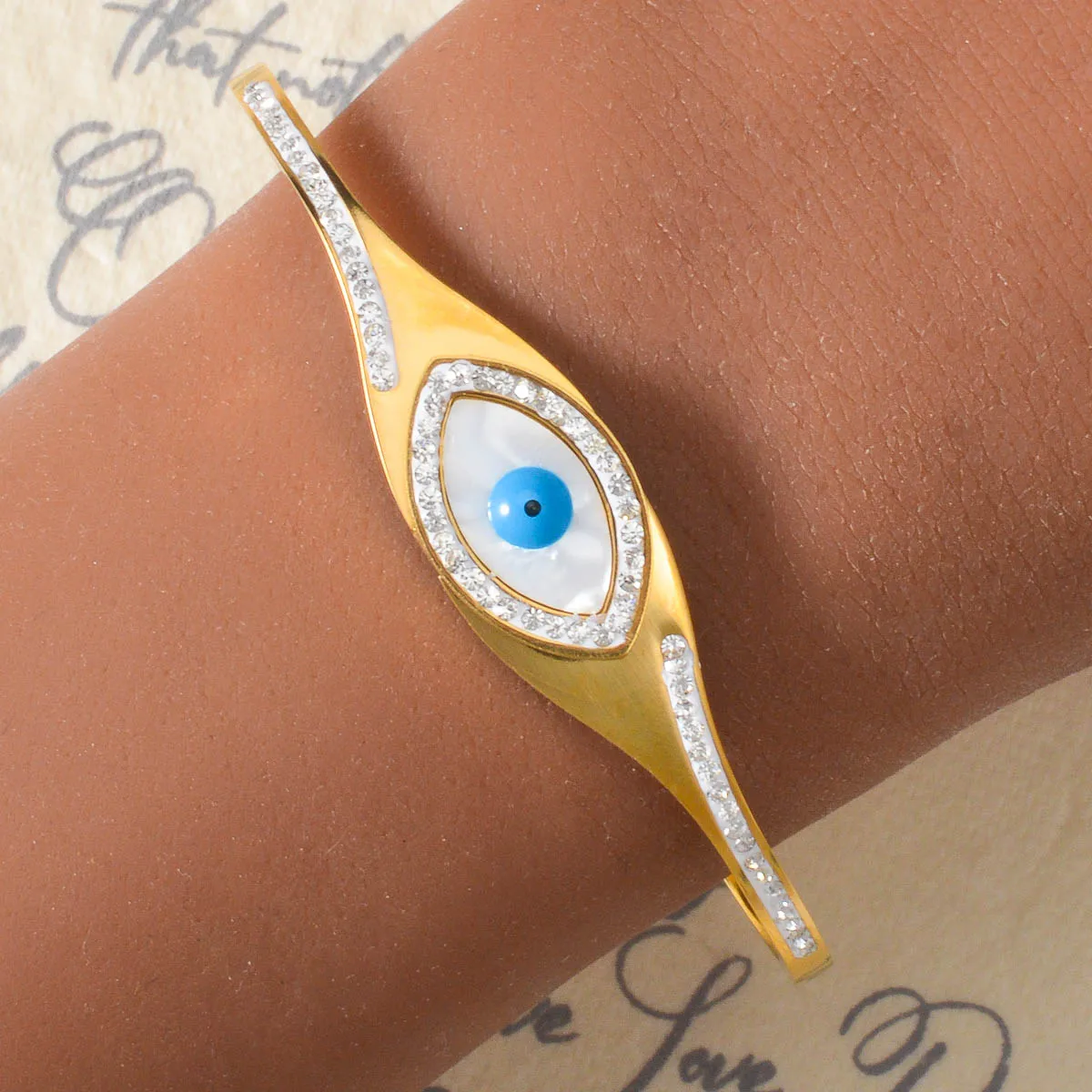 

Turkish Eye Stainless Steel Bracelets 18K Gold Plated Evil Eye Bangle Jewelry Gifts Fashionable Women's Wrist Jewelry
