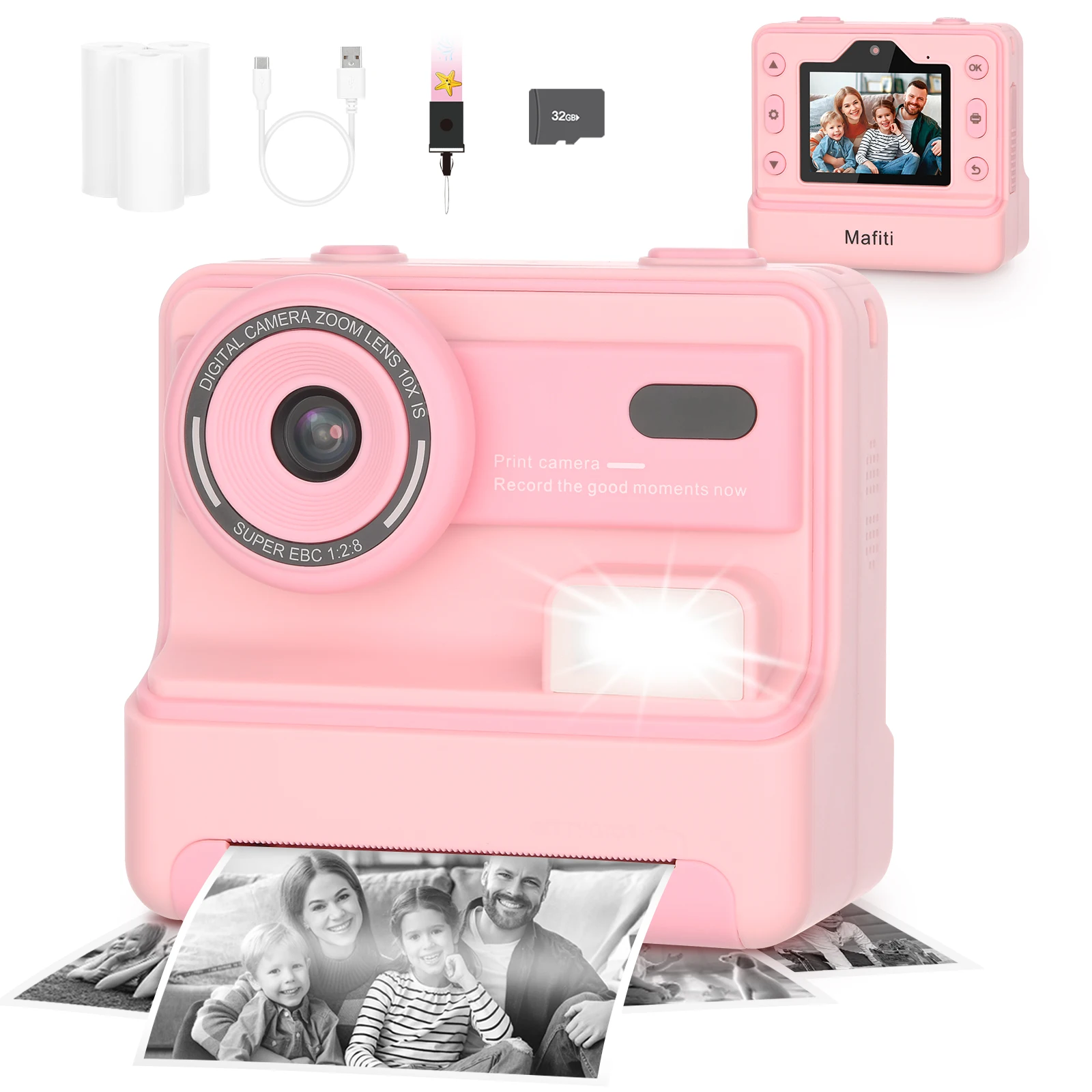 

Kids Camera Instant Print, 48MP Digital Camera Selfie 1080P Video Toys Gifts for Girls Boys Aged 3-12 for Christmas/Birthday