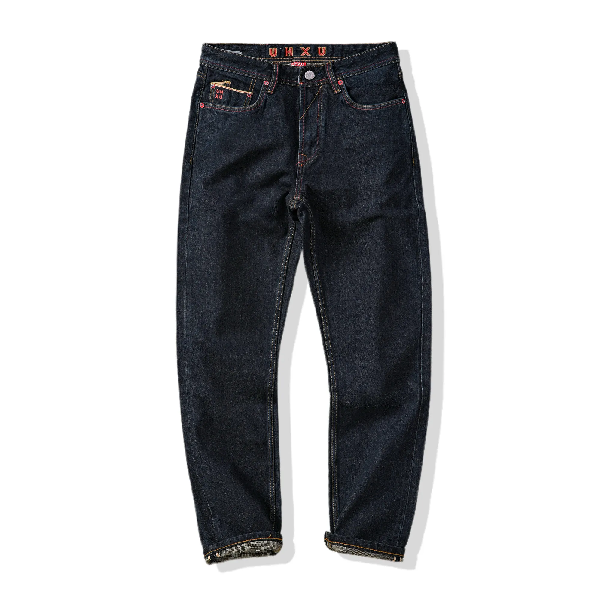 

Heavyweight AmeKaji 15OZ Selvedge Raw Denim Jeans American Retro Casual Washed Slim Fit Stretch Taper Straight Pants for Men