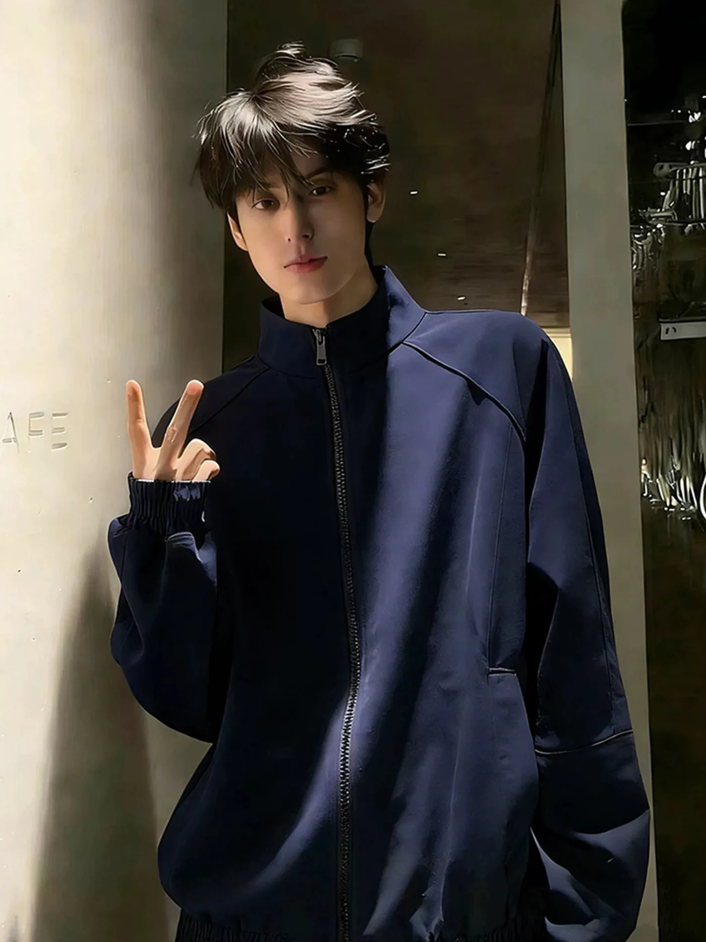 

Cleanfit Trendy ort Flight Jaet Men's Spring Autumn High-End Feelings Haome Stand Collar Baseball Sle Outerwear