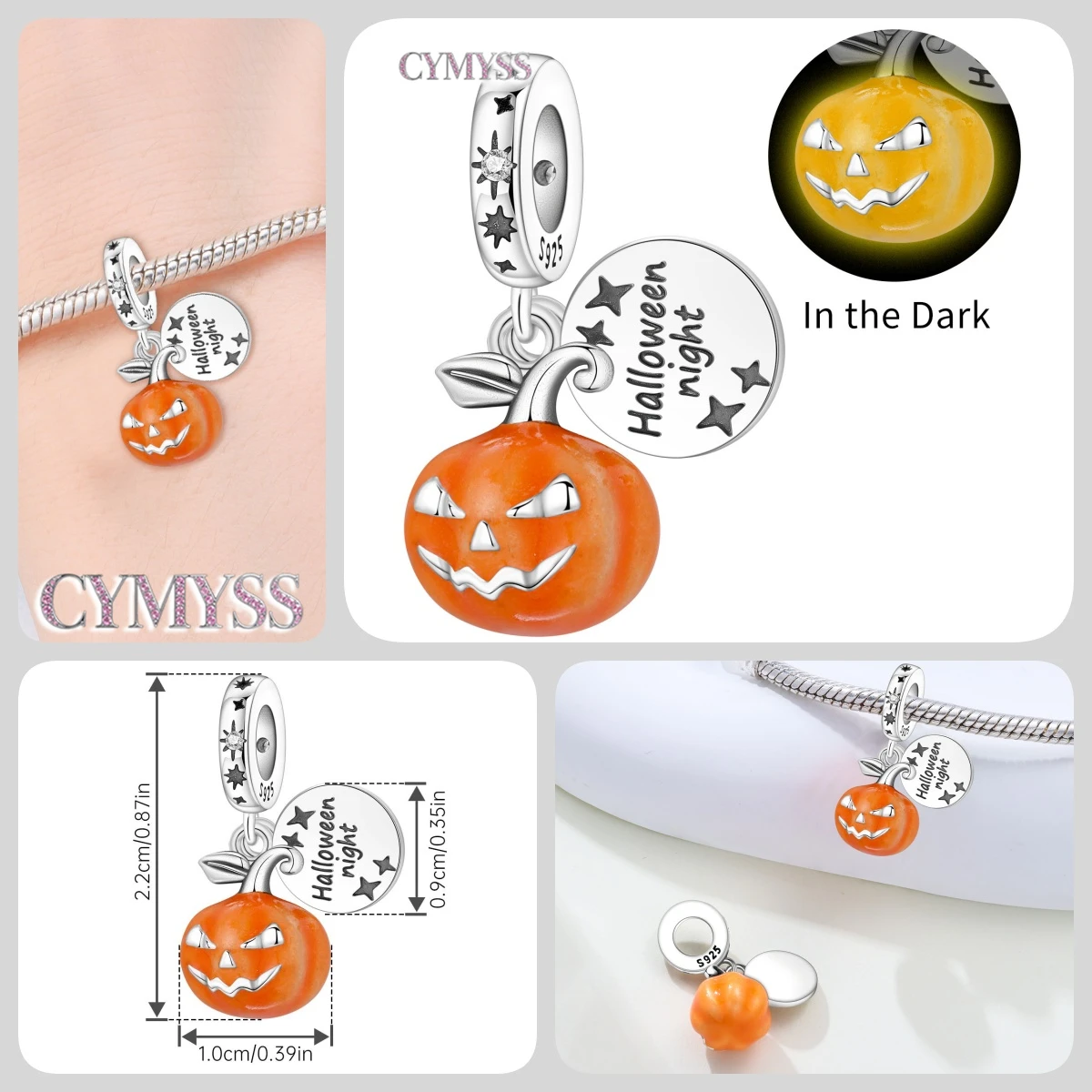 925 Sterling Silber Niedlicher Kuckucksuhr-Charm Kürbis-Perlen DIY Halloween Anhänger Schmuck Geschenke für Frauen & Mädchen Halloween-Party – Detail 4
