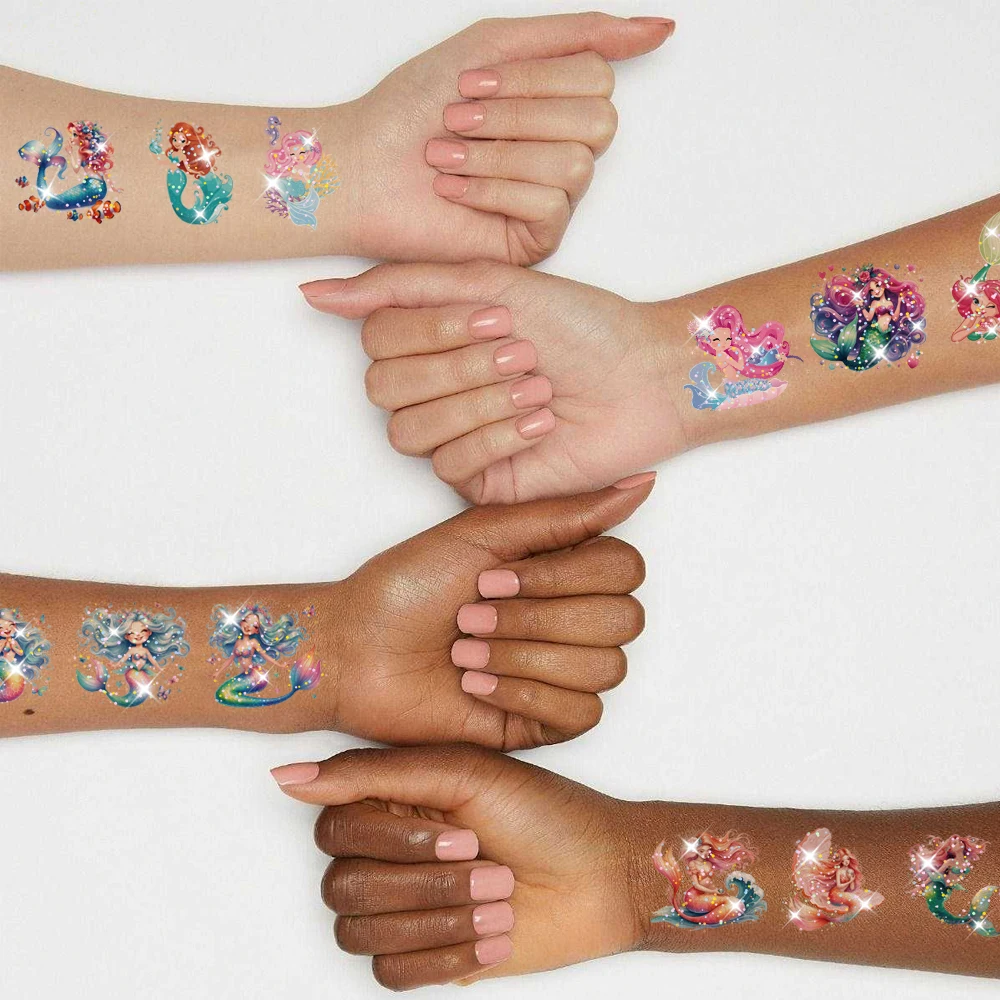 Glitter Temporary Tattoos for Girls, 12 Sheets Mermaid Tattoos Stickers, Mermaid Theme Party Favors Birthday Decorations