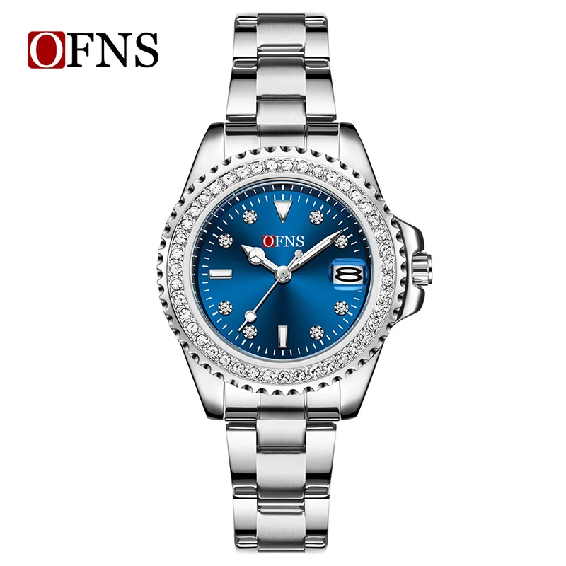 OFNS2025 New 1563Calendar Night Light Display Luxury Diamond Elegant Light Luxury Premium Waterproof Quartz Women's Watch Gift
