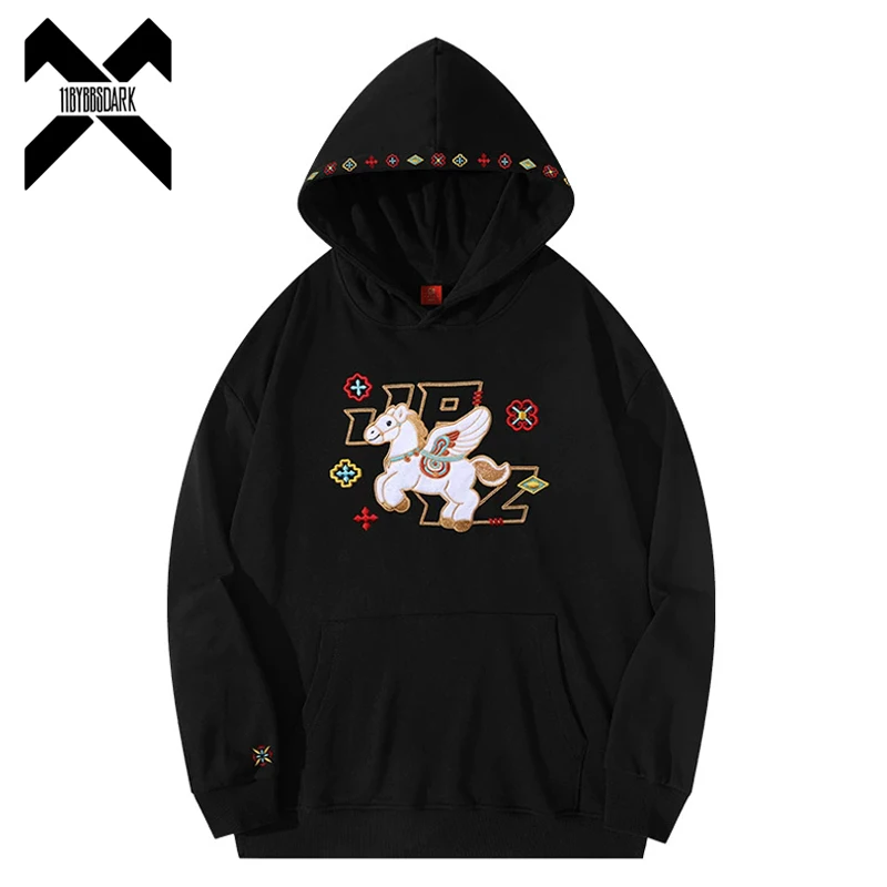 Men's Cartoon Embroidered Hoodie Pullover Unisex Sweatshirt 2025 Autumn Casual Hip Hop Streetwear Hooded Top