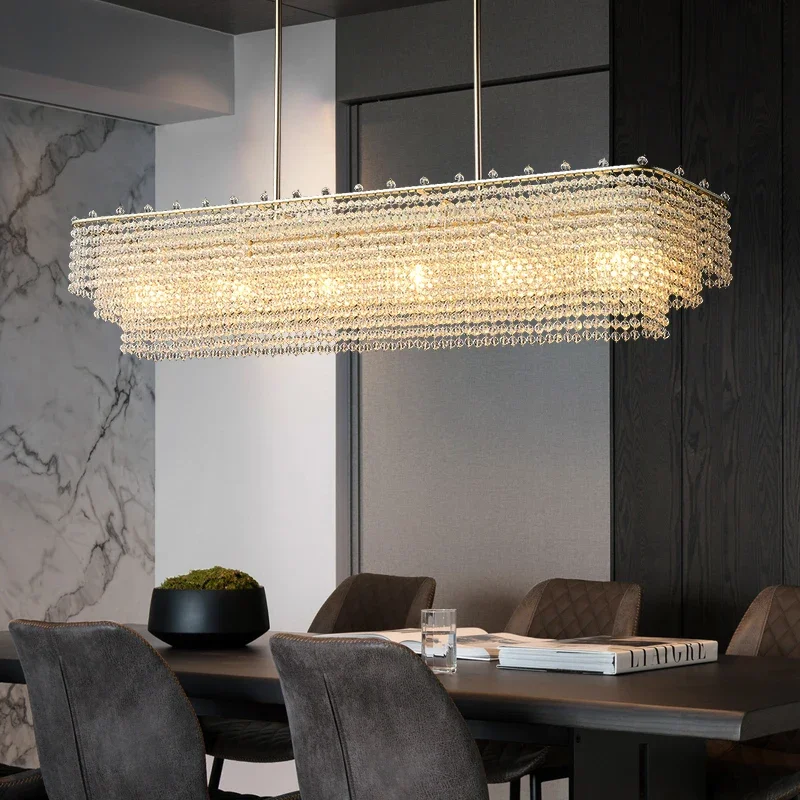 

Rectangle Crystal Chandelier For Dining Room Led Home Decor Lighting Modern Chrome/Gold Hanging Lamp New Creative Kitchen Lustre