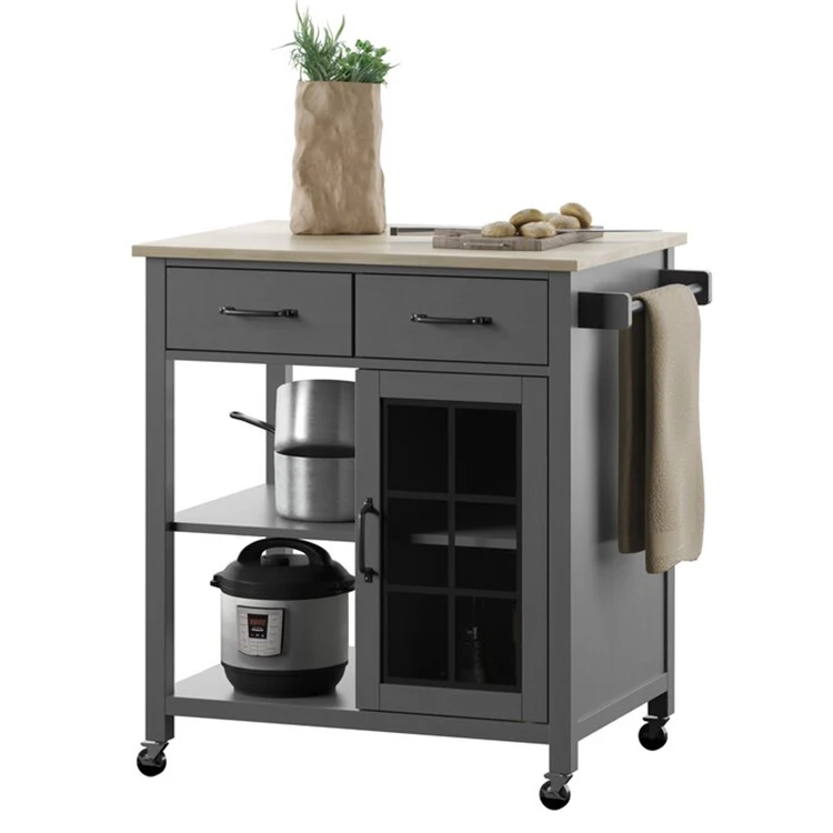 Wood kitchen trolley design,portable black kitchen island cart with wheels