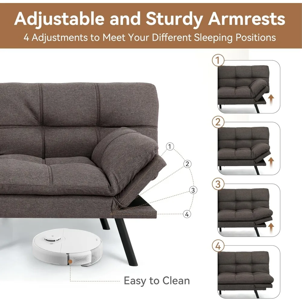 أريكة سرير فوتون، أريكة إسفنجية قابلة للتحويل، أريكة حديثة بمقعدين لغرفة المعيشة الصغيرة المدمجة والمكتب #4