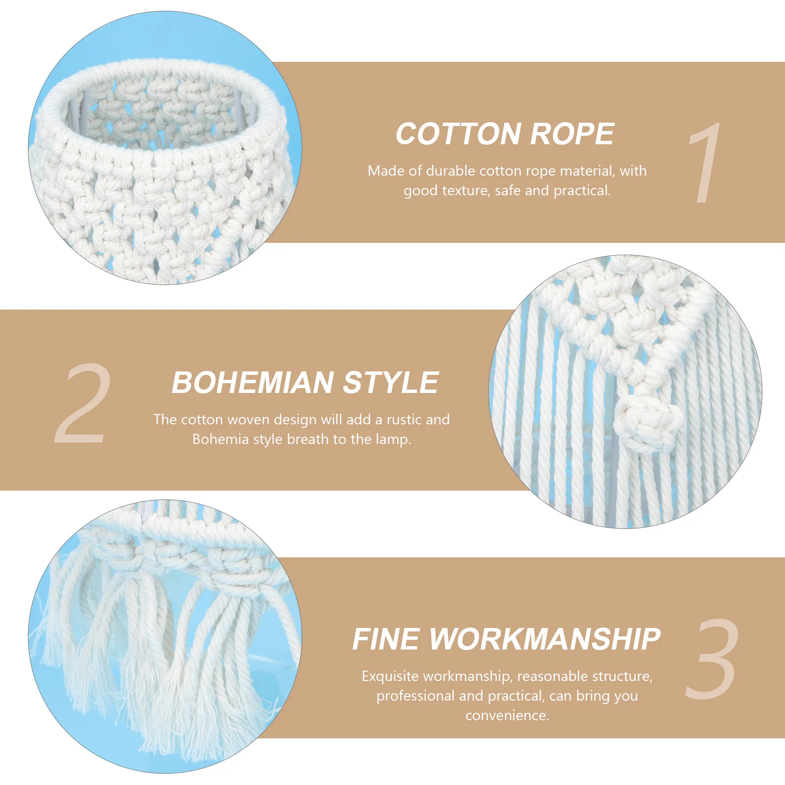 

Cotton Rope Lampshade Macrame Woven Shade Home Hotel Bedroom Study Boho Lighting Fixtures Replacement Decor Cover