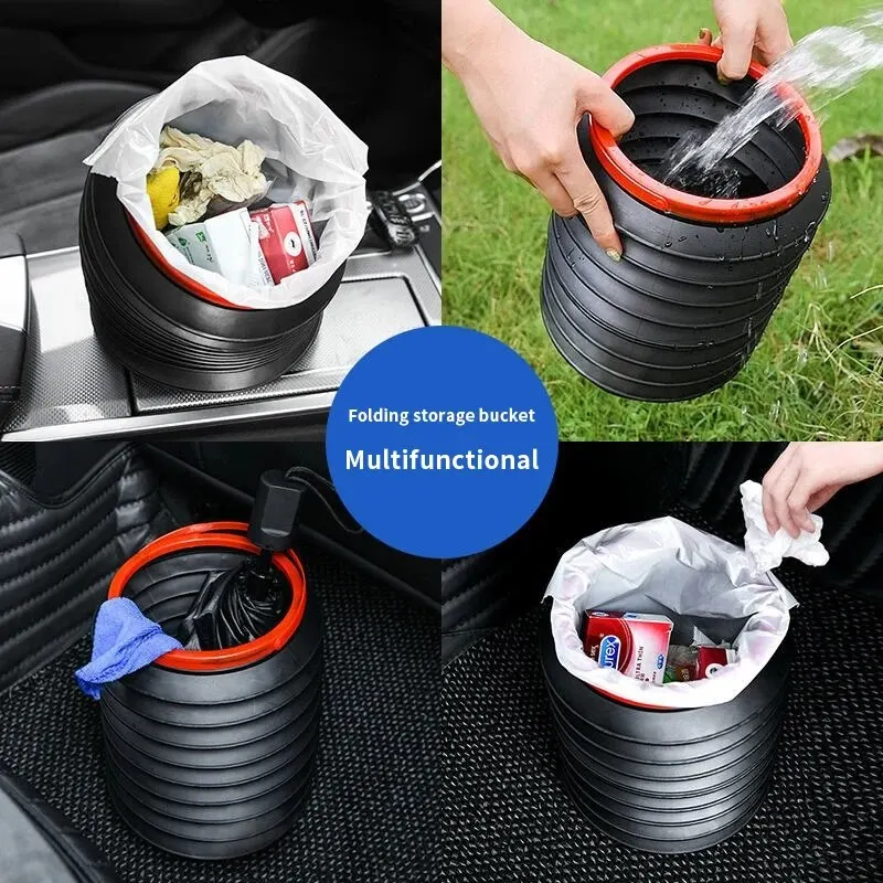 Portable Contingency Car Trash Bin Foldable Outdoor Fishing Can 4L Mini Multifunction Portable Storage Bucket Car Bucket Trash