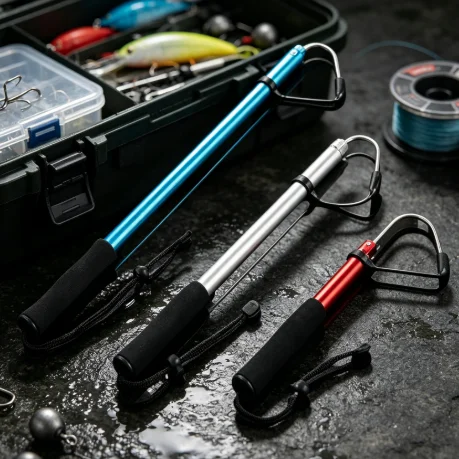 Hot Sale Thick Aluminum Alloy 3 Stage Retractable Ice Fishing Gaff Non Slip Handle With Hook Head Outdoor Angling Accessory